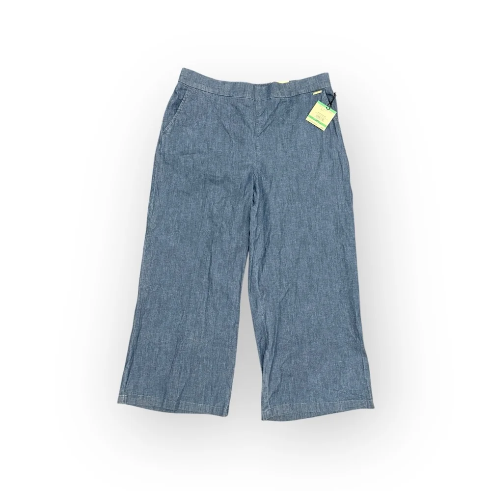 NWT Anne Klein Women’s Wide Leg Crop Denim Flat Front Pants Size L Med Wash​​ - Picture 2 of 11